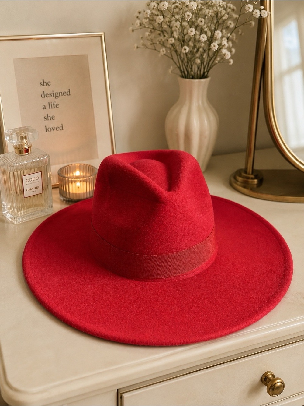 Red Fedora Hat - Classic Women's Felt Fedora - Picture 2 of 6